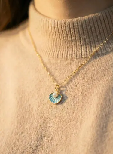 [NCKS-024] Women Aesthetic Gold Shell Chain (Sky Blue)