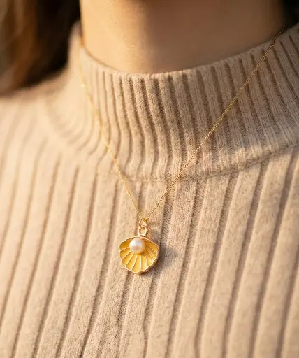 [NCKS-025] Women Aesthetic Gold Shell Chain (Yellow)