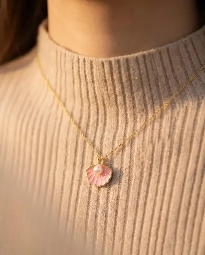 [NCKS-022] Women Aesthetic Gold Shell Chain (Light Pink)
